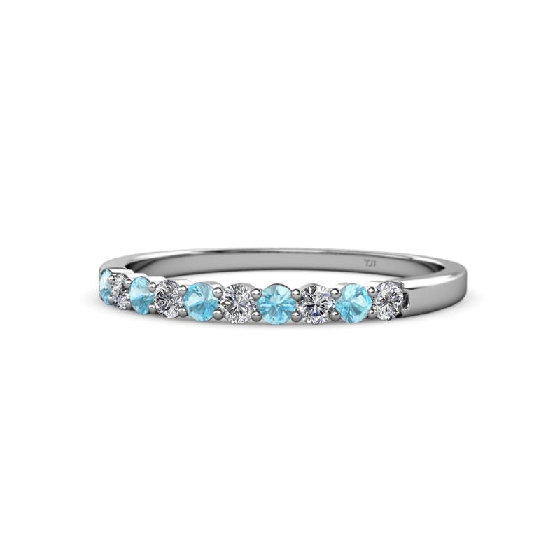 Clara 2.40 mm Aquamarine and Diamond 10 Stone Wedding Band 