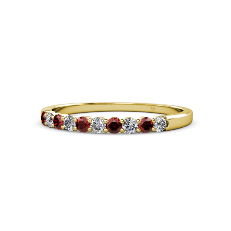 Clara 2.40 mm Red Garnet and Diamond 10 Stone Wedding Band 