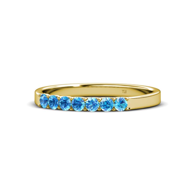 Fiala 2.40 mm Blue Topaz 7 Stone Wedding Band 