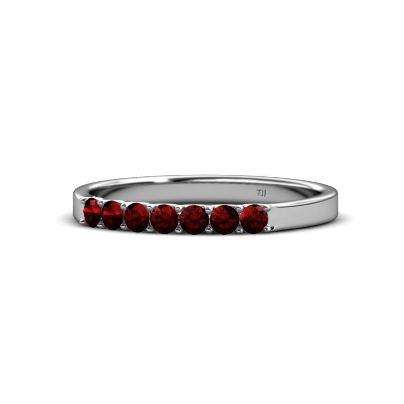 Fiala 2.40 mm Red Garnet 7 Stone Wedding Band 