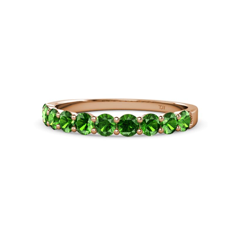Clara 3.00 mm Green Garnet 10 Stone Wedding Band 