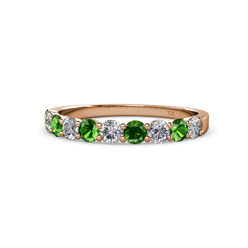 Clara 3.00 mm Green Garnet and Diamond 10 Stone Wedding Band 
