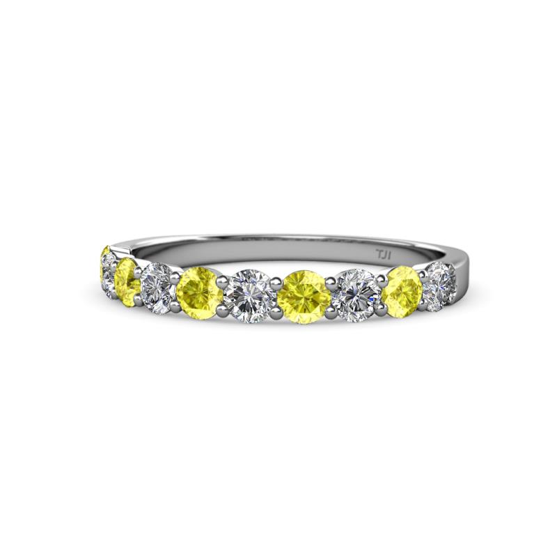 Clara 3.00 mm Yellow and White Diamond 10 Stone Wedding Band 