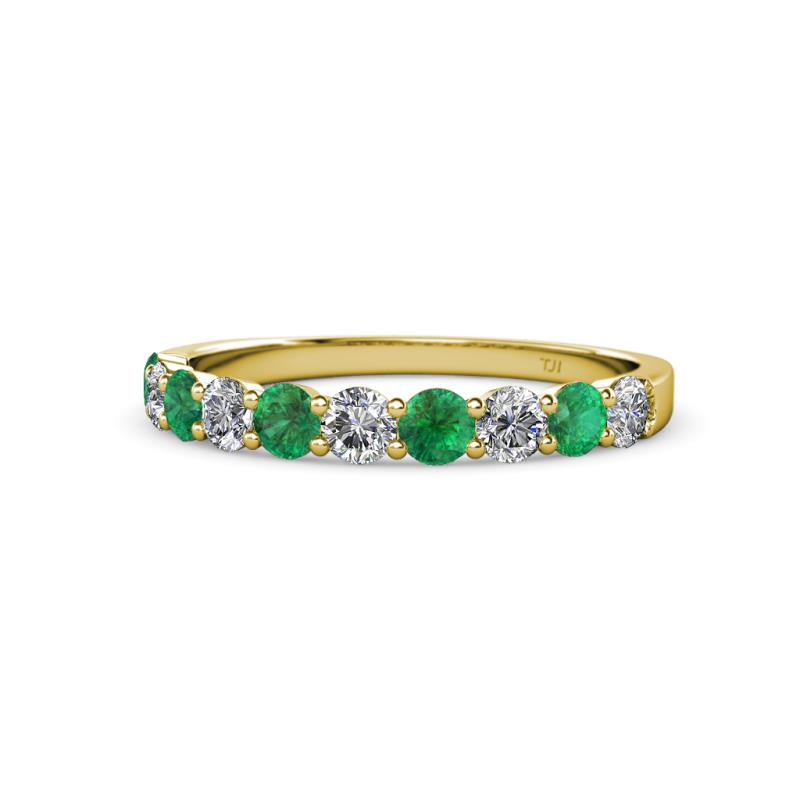 Clara 3.00 mm Emerald and Diamond 10 Stone Wedding Band 