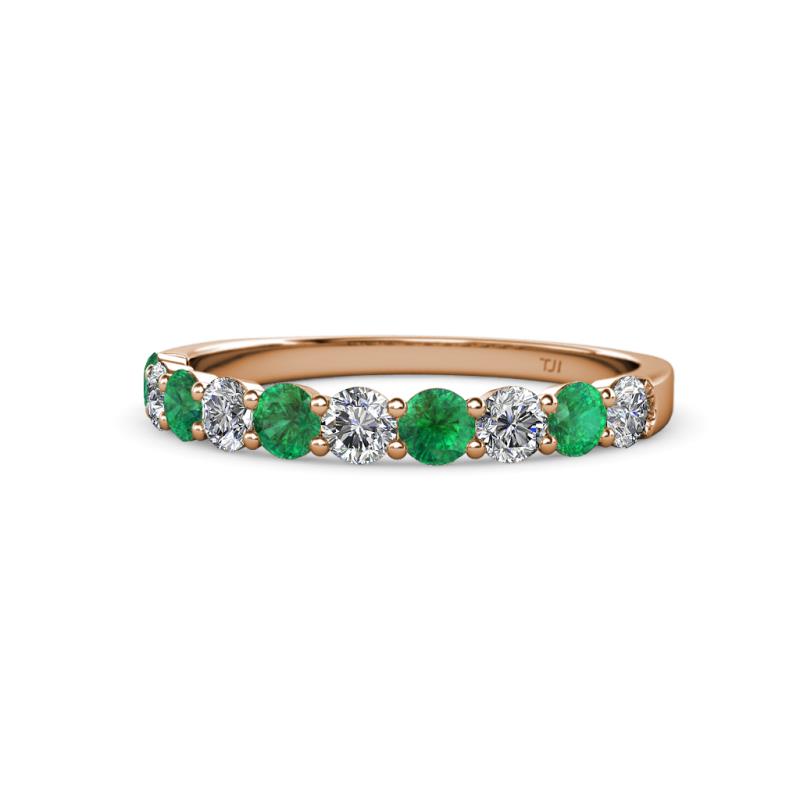 Clara 3.00 mm Emerald and Diamond 10 Stone Wedding Band 