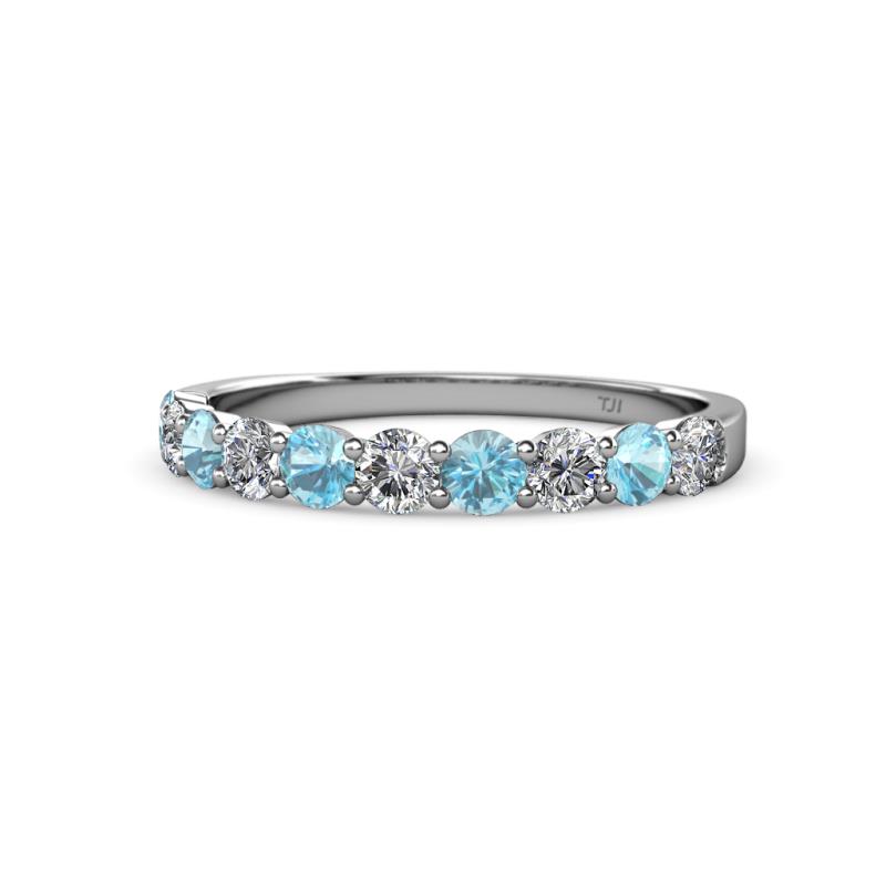 Clara 3.00 mm Aquamarine and Diamond 10 Stone Wedding Band 