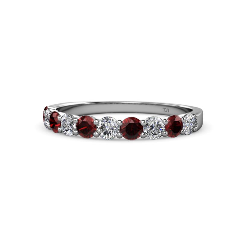 Clara 3.00 mm Red Garnet and Diamond 10 Stone Wedding Band 