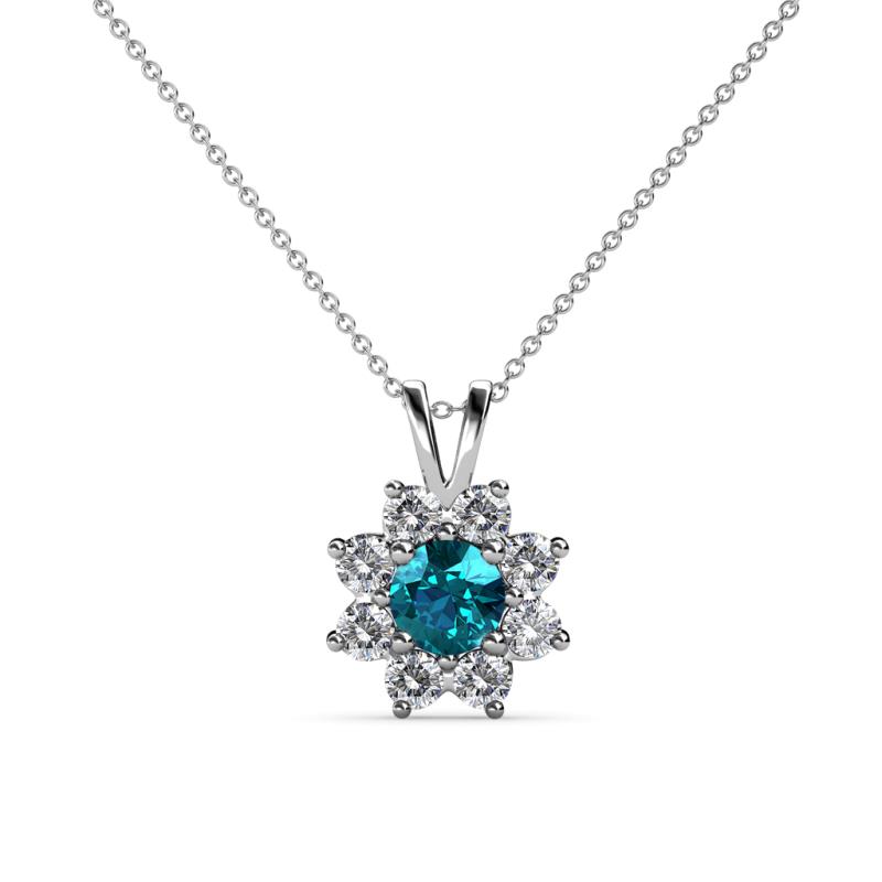 Ianthe London Blue Topaz and Diamond Floral Halo Pendant 