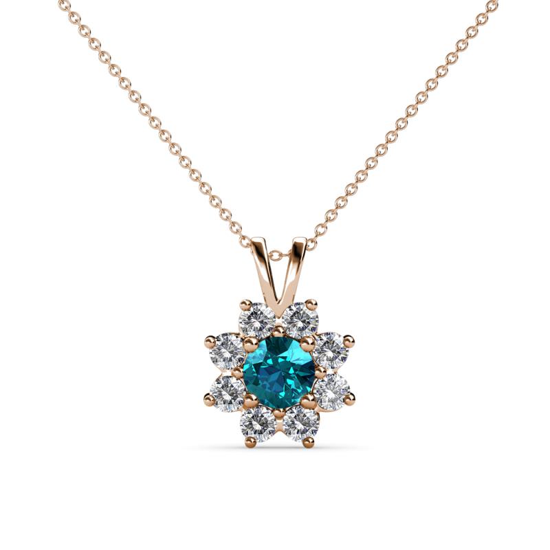 Ianthe London Blue Topaz and Diamond Floral Halo Pendant 