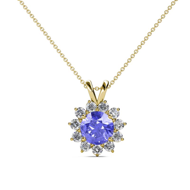 Megan Tanzanite and Diamond Floral Halo Pendant 