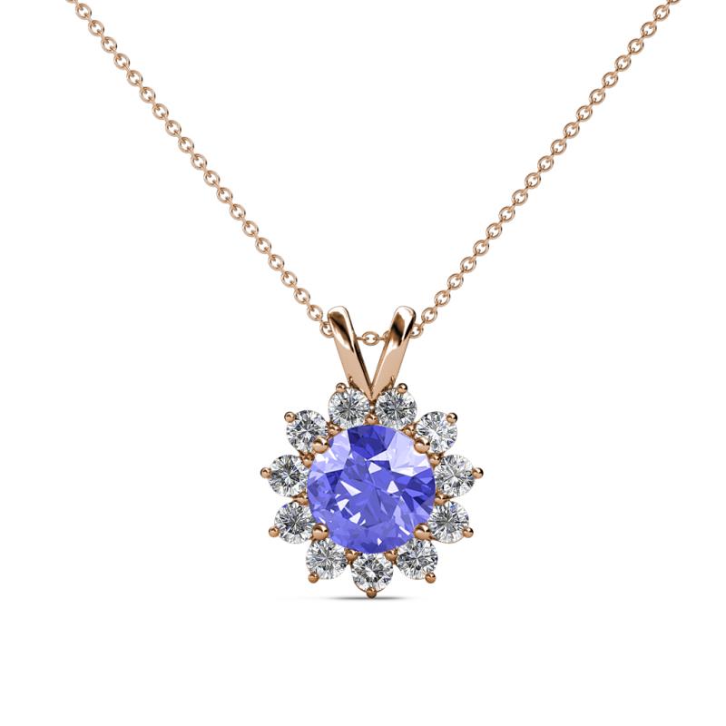 Megan Tanzanite and Diamond Floral Halo Pendant 