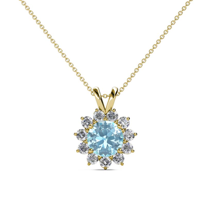 Megan Aquamarine and Diamond Floral Halo Pendant 