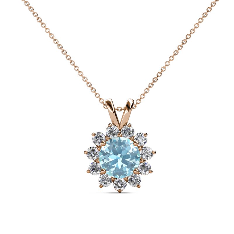 Megan Aquamarine and Diamond Floral Halo Pendant 