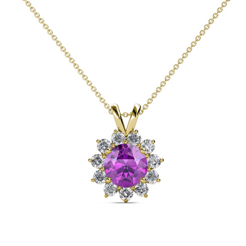 Megan Amethyst and Diamond Floral Halo Pendant 