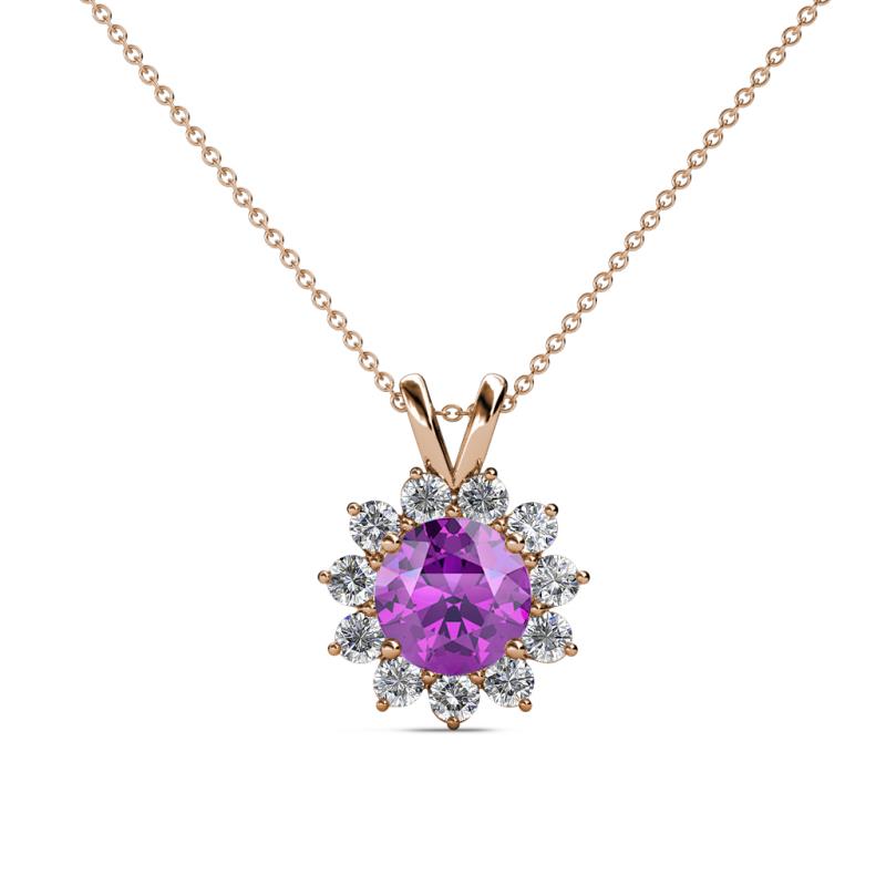 Megan Amethyst and Diamond Floral Halo Pendant 