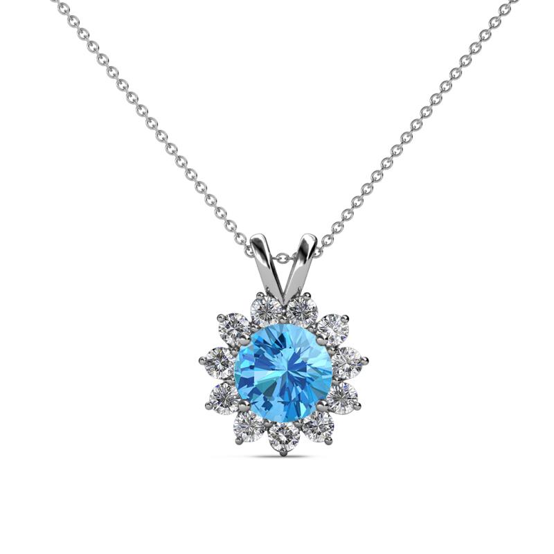 Megan Blue Topaz and Diamond Floral Halo Pendant 