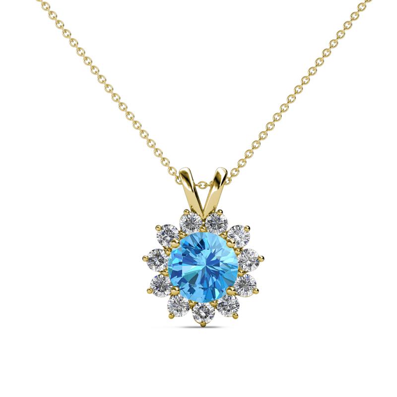 Megan Blue Topaz and Diamond Floral Halo Pendant 