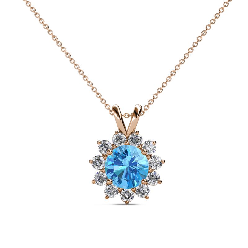Megan Blue Topaz and Diamond Floral Halo Pendant 