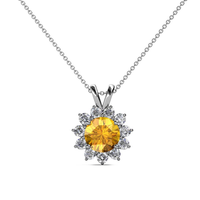 Megan Citrine and Diamond Floral Halo Pendant 