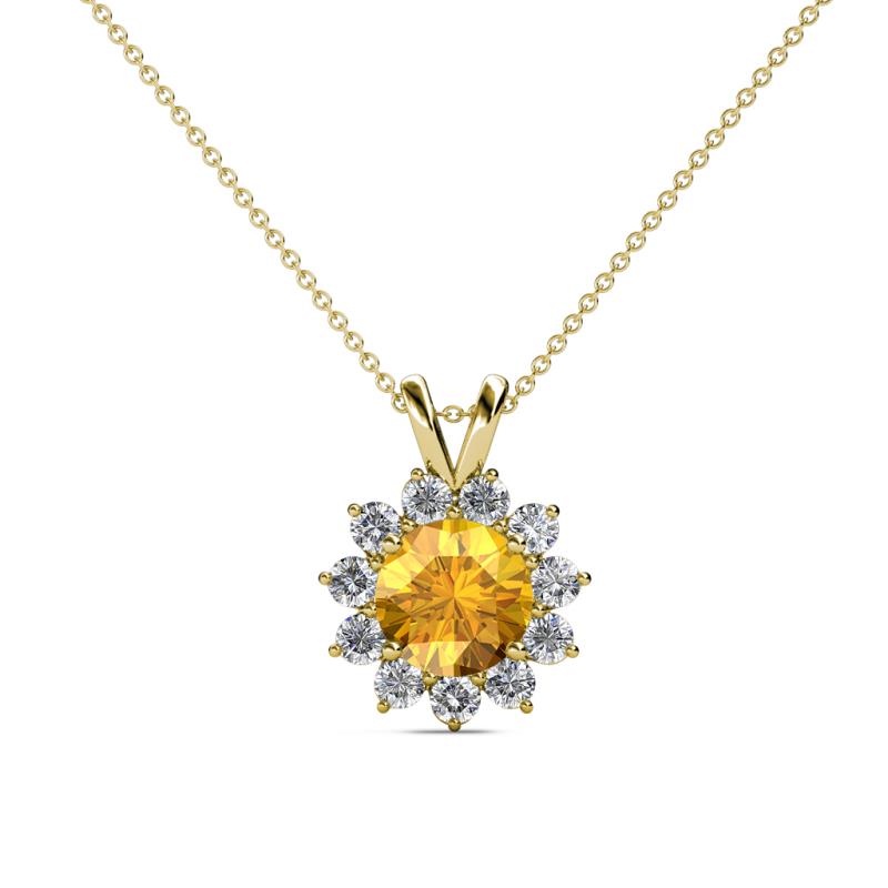 Megan Citrine and Diamond Floral Halo Pendant 
