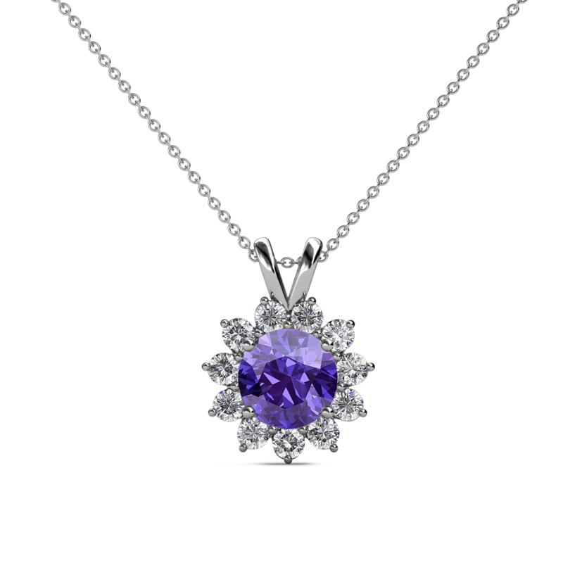Megan Iolite and Diamond Floral Halo Pendant 
