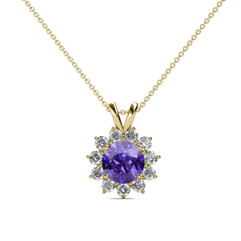 Megan Iolite and Diamond Floral Halo Pendant 