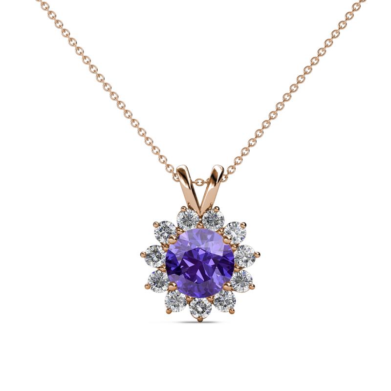 Megan Iolite and Diamond Floral Halo Pendant 