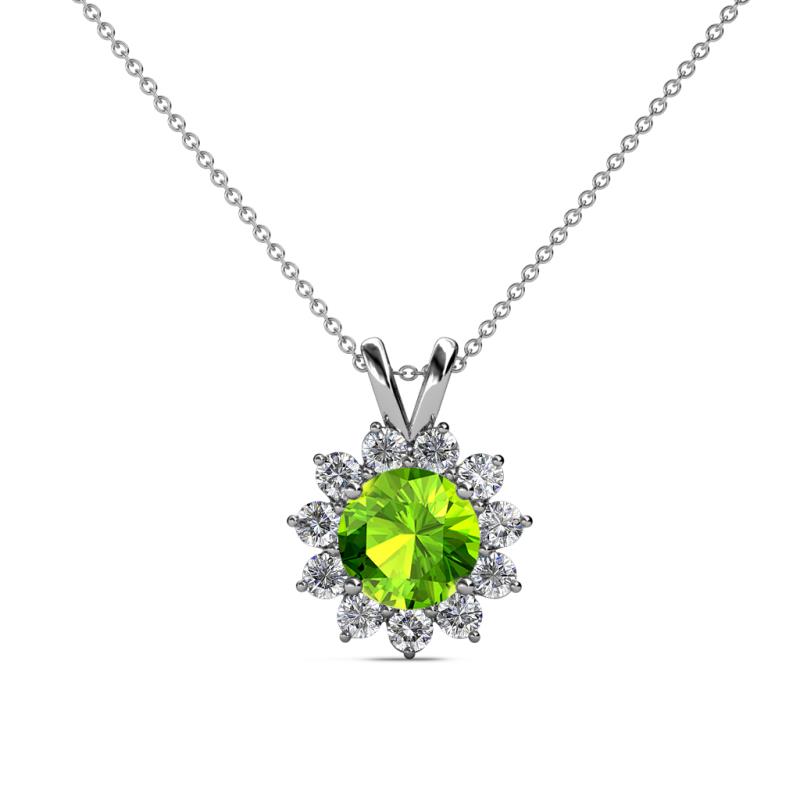 Megan Peridot and Diamond Floral Halo Pendant 