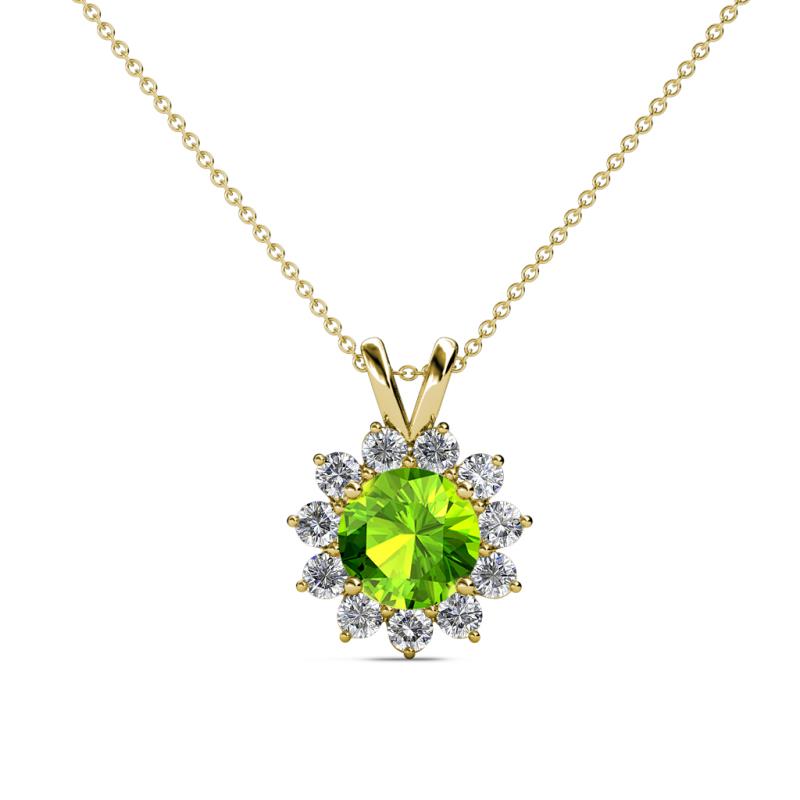 Megan Peridot and Diamond Floral Halo Pendant 