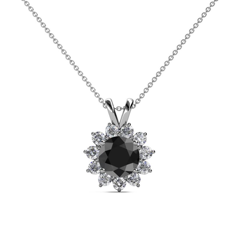 Megan Black and White Diamond Floral Halo Pendant 