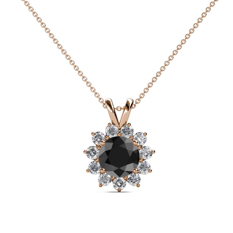 Megan Black and White Diamond Floral Halo Pendant 
