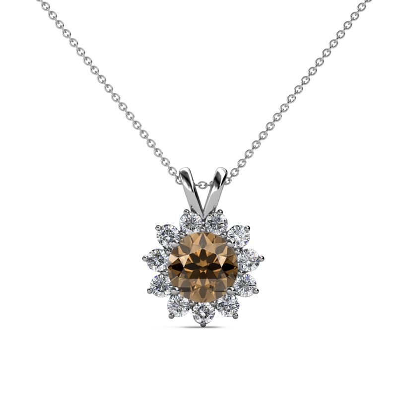 Megan Smoky Quartz and Diamond Floral Halo Pendant 
