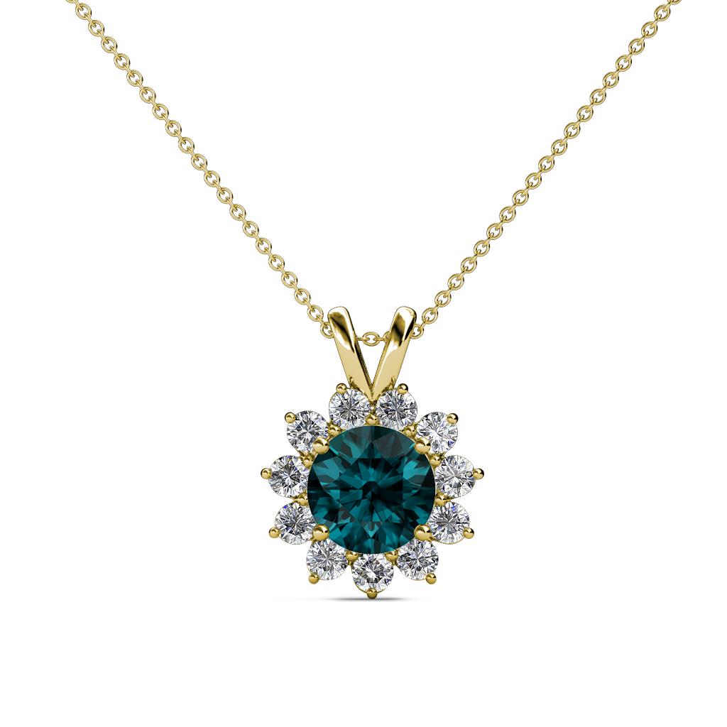 Megan London Blue Topaz and Diamond Floral Halo Pendant 