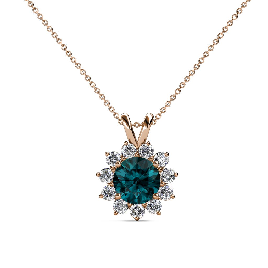 Megan London Blue Topaz and Diamond Floral Halo Pendant 