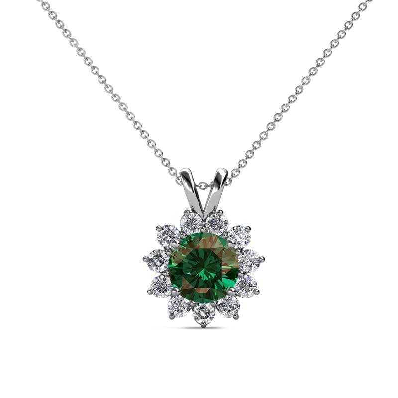Megan Diamond and Lab Created Alexandrite Floral Halo Pendant 