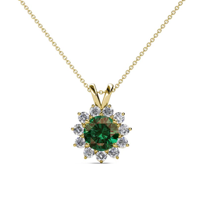 Megan Diamond and Lab Created Alexandrite Floral Halo Pendant 