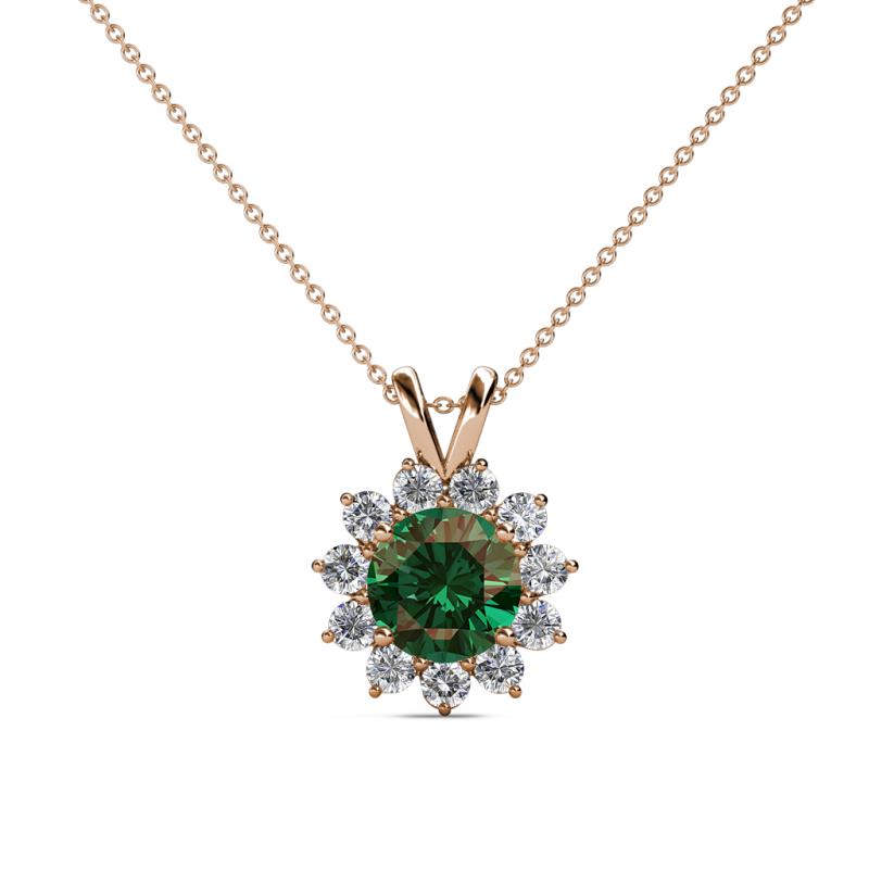 Megan Diamond and Lab Created Alexandrite Floral Halo Pendant 