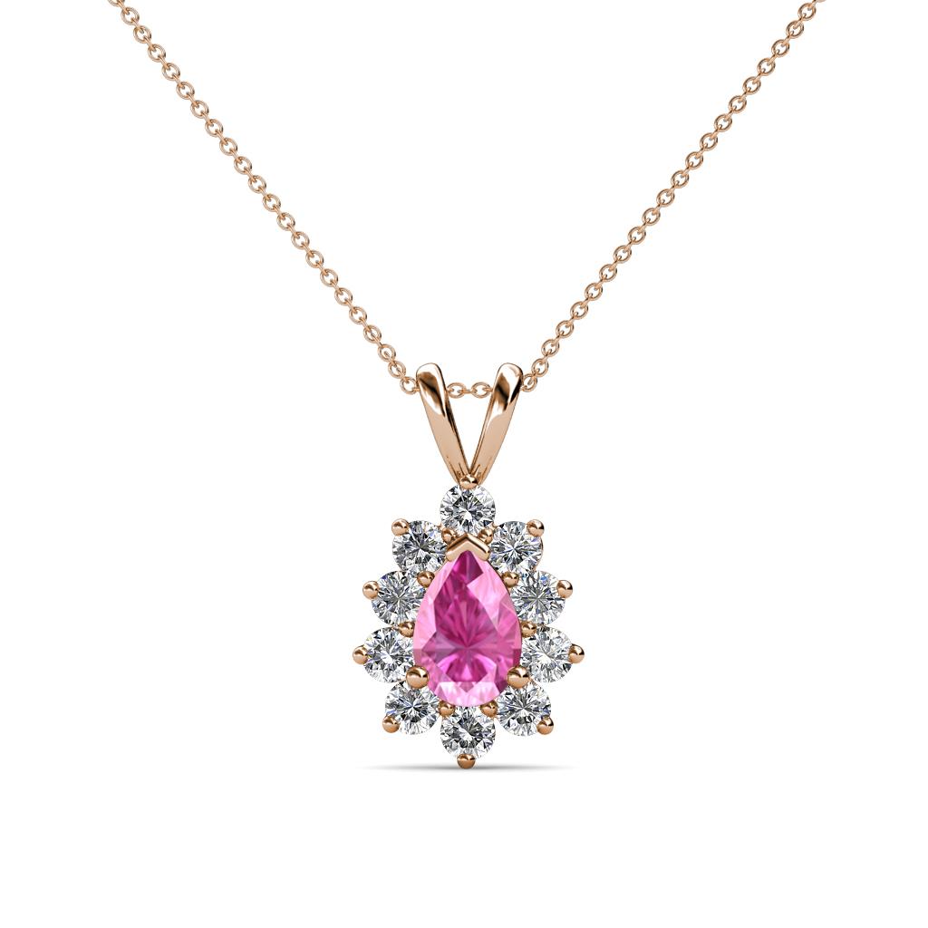 Giselle Pink Sapphire and Diamond Halo Pendant 