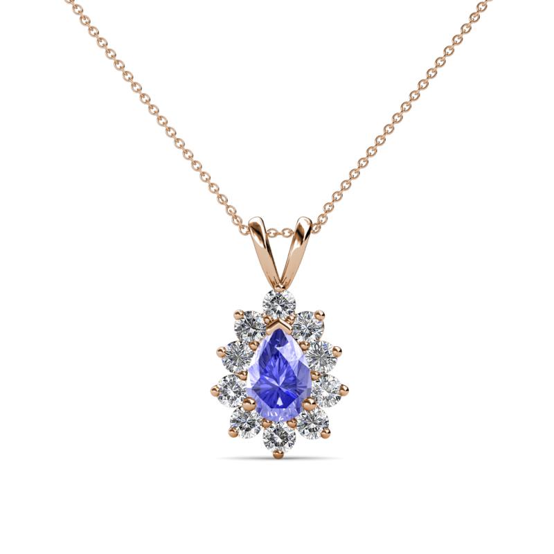 Giselle Tanzanite and Diamond Halo Pendant 