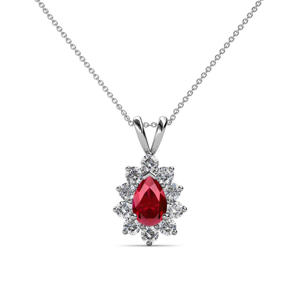 Giselle Ruby and Diamond Halo Pendant 