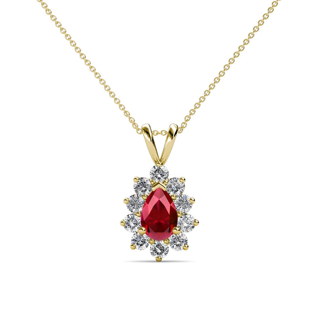 Giselle Ruby and Diamond Halo Pendant 