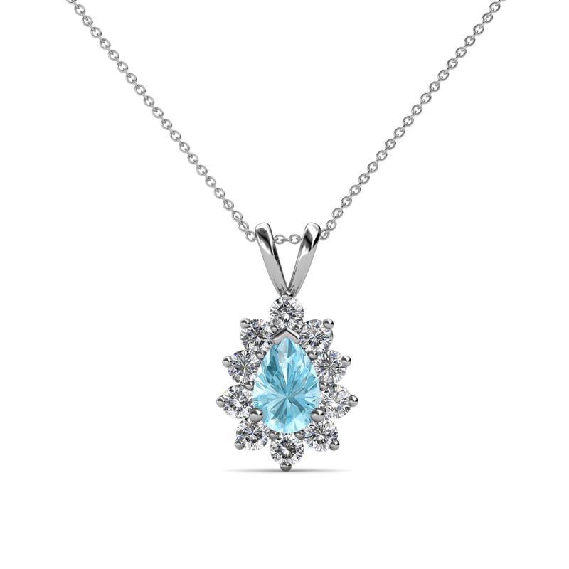 Giselle Aquamarine and Diamond Halo Pendant 