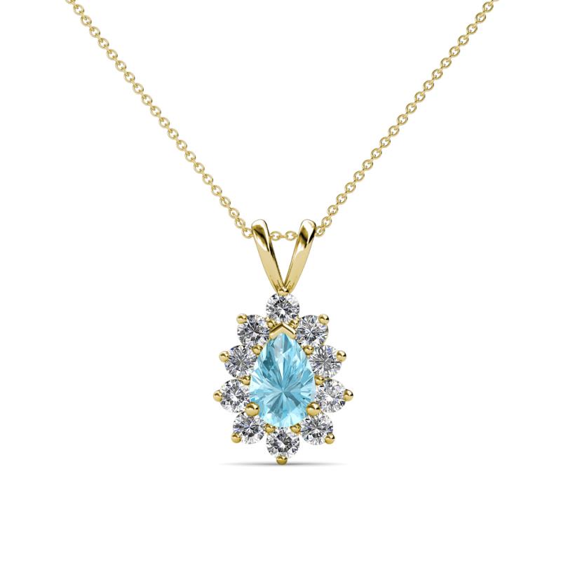 Giselle Aquamarine and Diamond Halo Pendant 