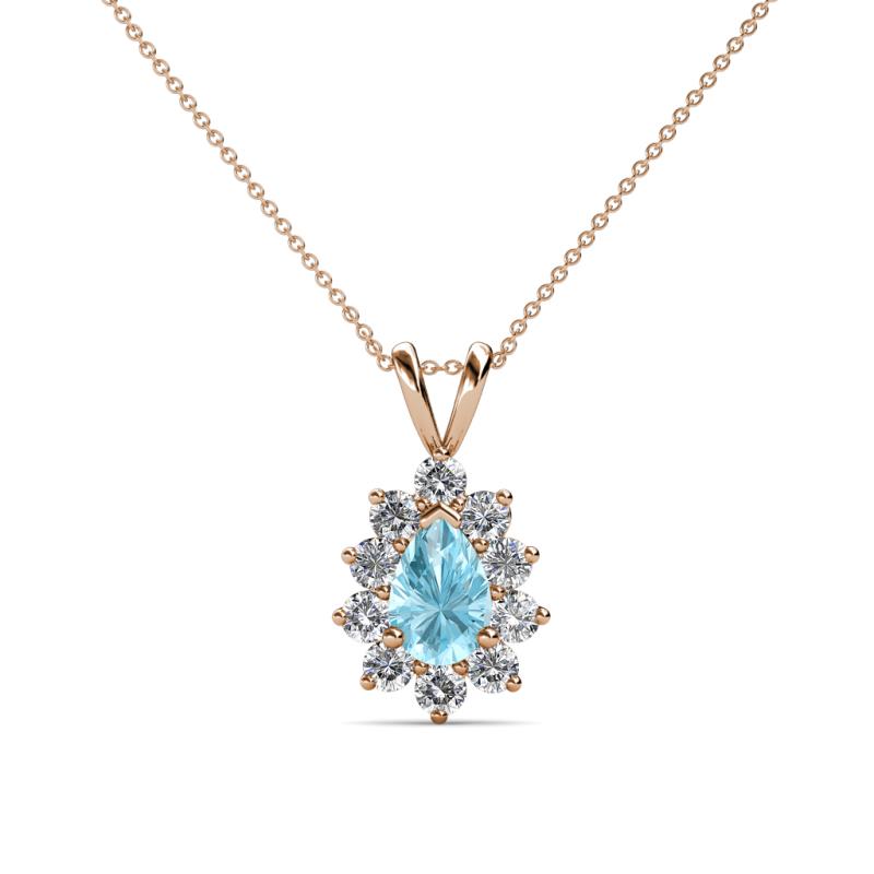 Giselle Aquamarine and Diamond Halo Pendant 