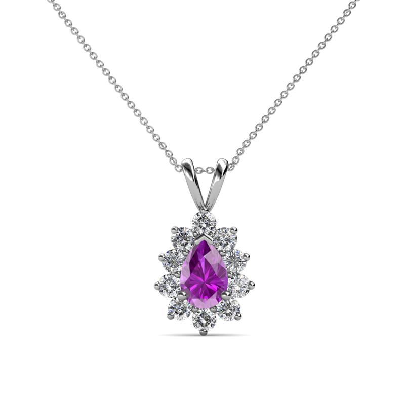 Giselle Amethyst and Diamond Halo Pendant 