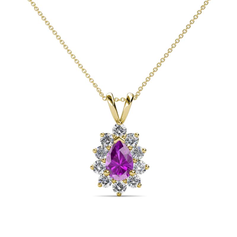 Giselle Amethyst and Diamond Halo Pendant 