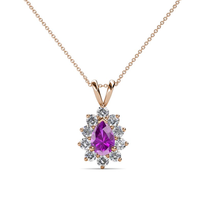 Giselle Amethyst and Diamond Halo Pendant 