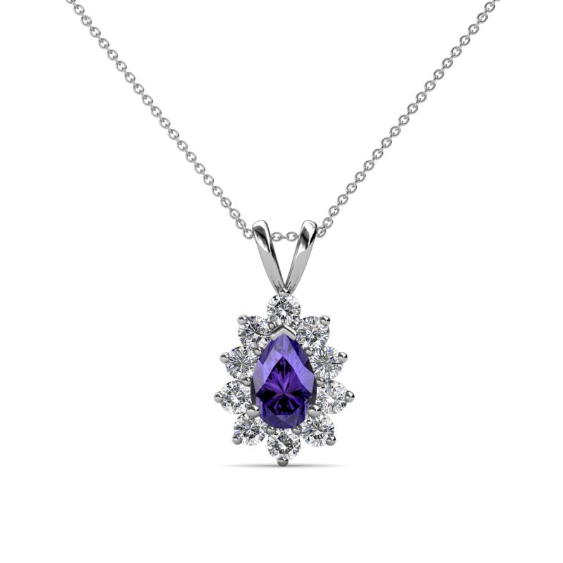 Giselle Iolite and Diamond Halo Pendant 