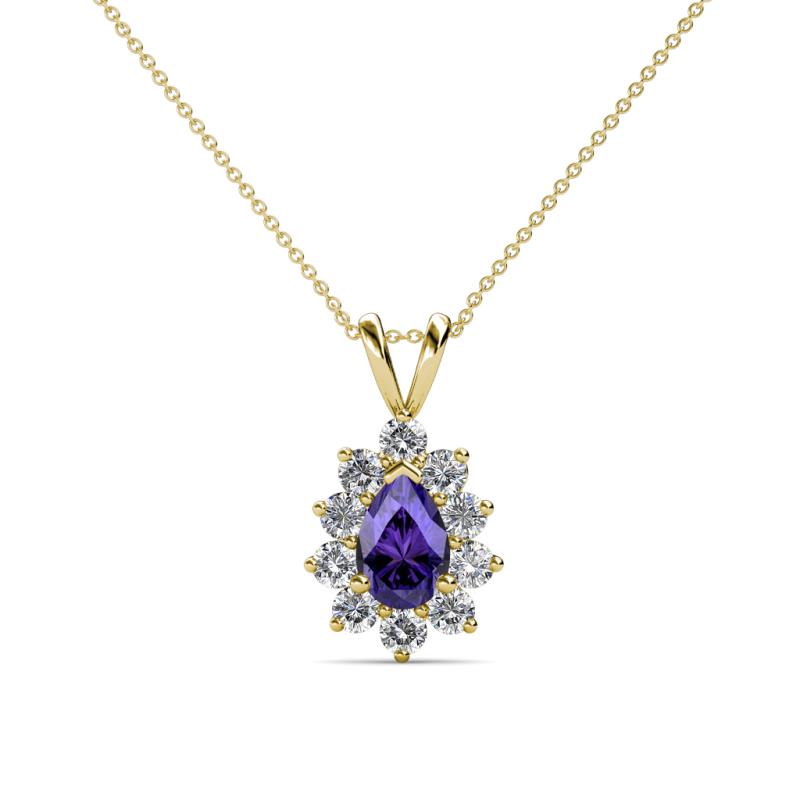 Giselle Iolite and Diamond Halo Pendant 