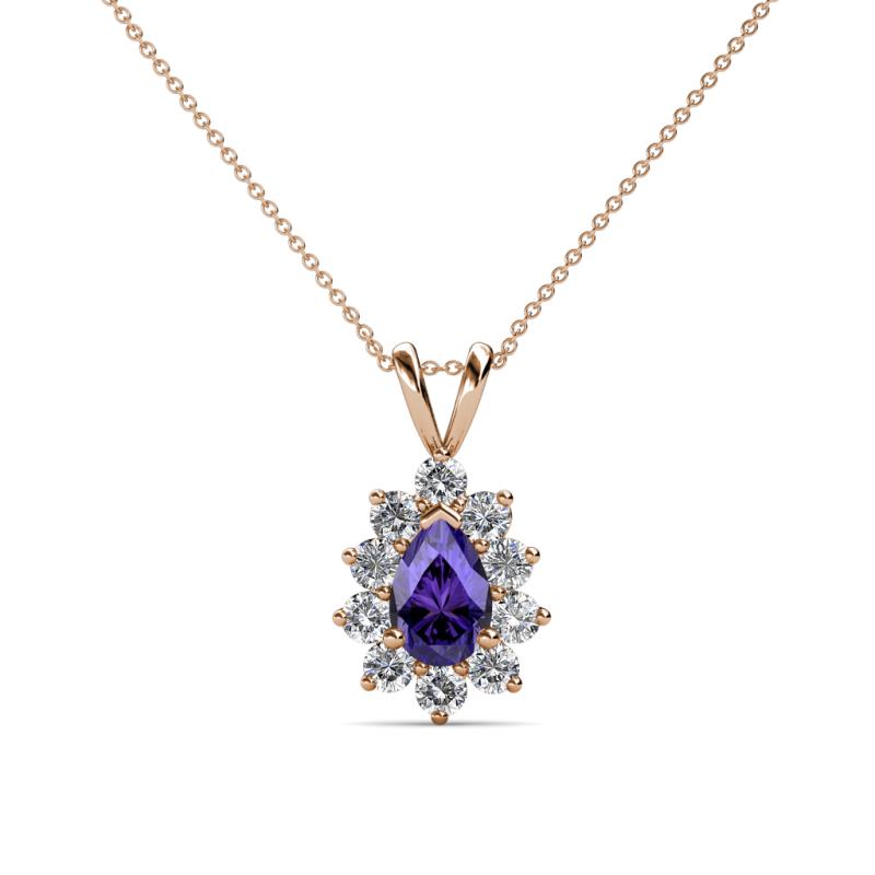 Giselle Iolite and Diamond Halo Pendant 